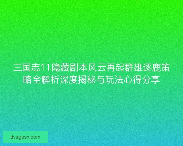 三国志11隐藏剧本风云再起群雄逐鹿策略全解析深度揭秘与玩法心得分享